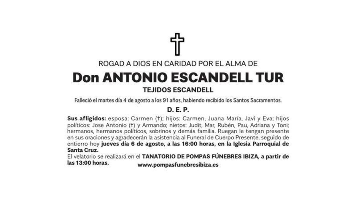 Esquela Antonio Escandell Tur