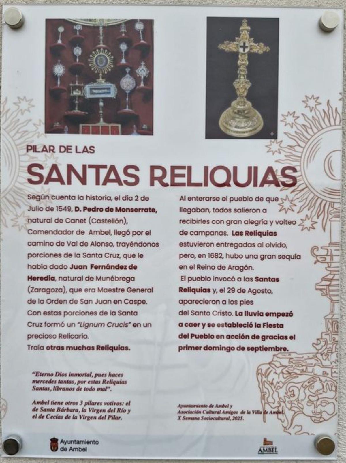 Ambel estrena el pilar votivo
de las Santas Reliquias