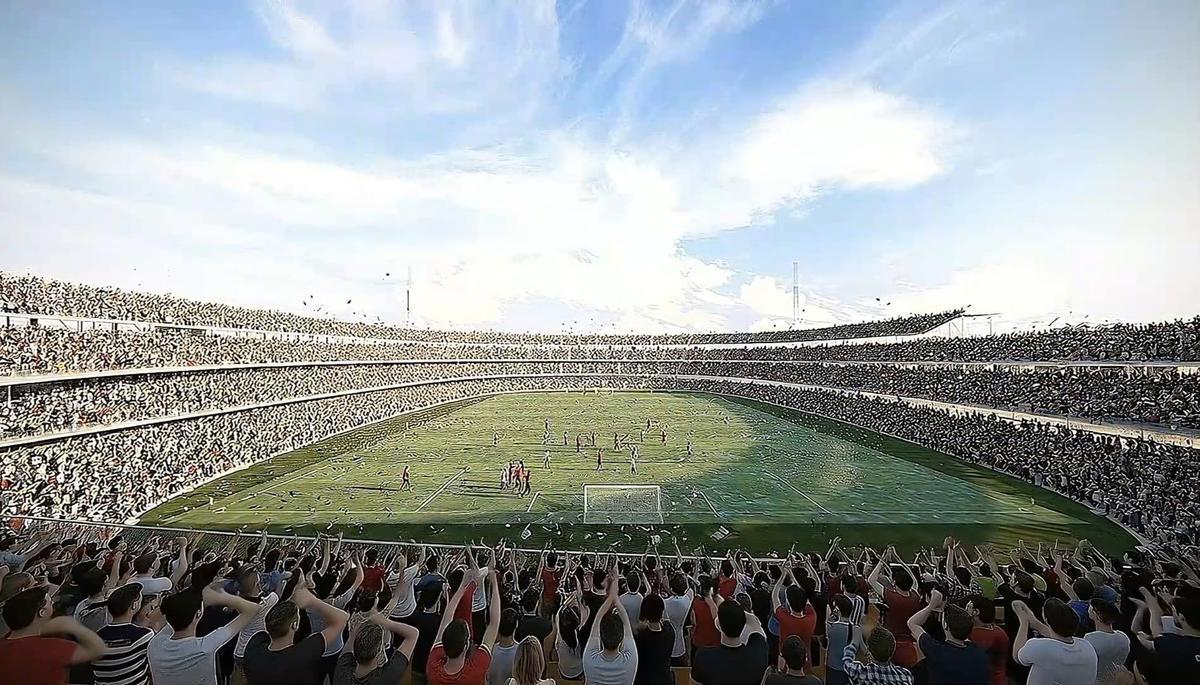 Recreación del estadio de fútbol.