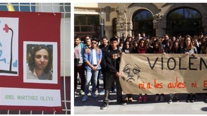 Un mural dedicat al professor mort fet pels docents de la Sèquia/Alumnes de l&#039;Institut Lluís de Peguera guarden cinc minuts de silenci