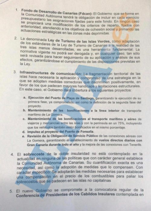 Anexo al pacto para el 'Gobierno de Cambio' de la X legislatura