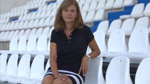 María Victoria Pavón, presidenta del Leganés, en las gradas del estadio de Butarque.