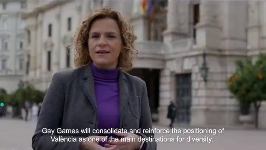 La concejala Pilar Bernabé durante un vídeo en el que defiende la ciudad-sede.