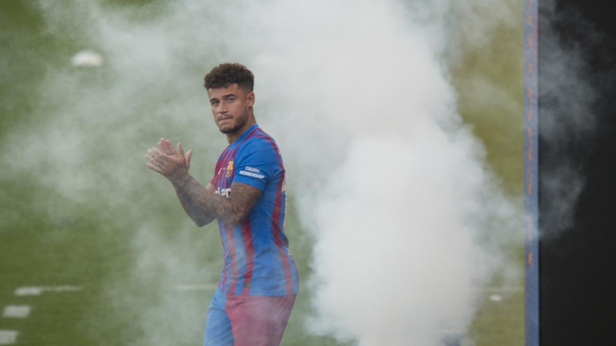 Coutinho durante la presentación de los equipos en el trofeo Joan Gamper