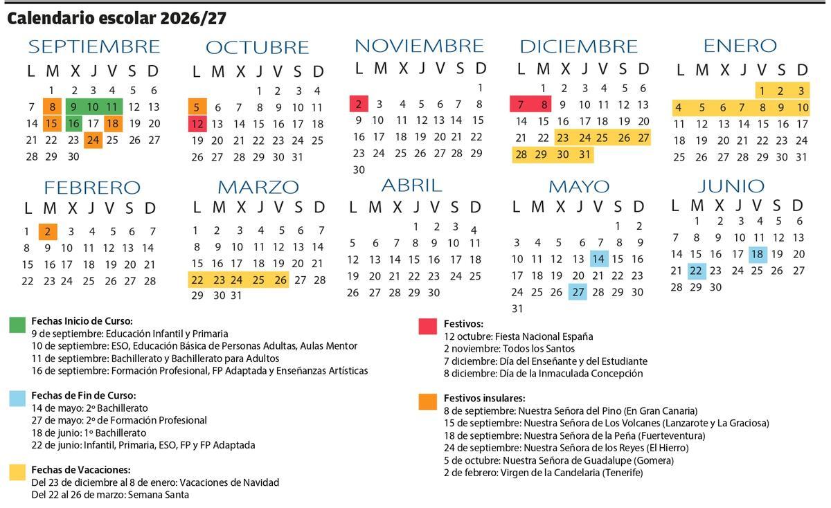 Calendario escolar 2026/27