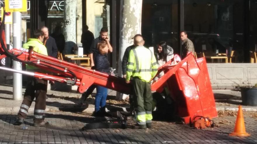 El braç de la grua, a terra.