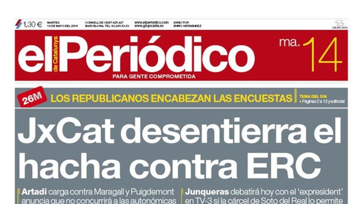 La portada de EL PERIÓDICO del 14 de mayo del 2019