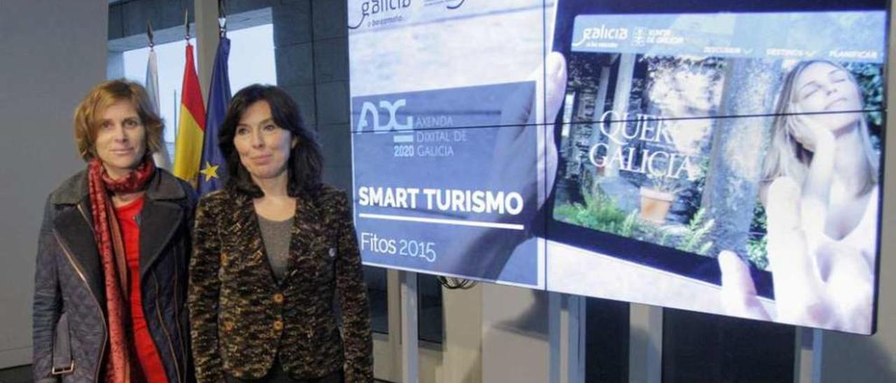 Nuevo canal para modernizar el sector  |  La directora de la Agencia para la Modernización Tecnológica de Galicia (Amtega), Mar Pereira, y la directora de Turismo de Galicia, Nava Castro, presentaron ayer a los agentes del sector turístico la plataforma Turespazo, el canal digital único para la gestión online de su información, tanto la de naturaleza administrativa con la Xunta como la promocional que quieren que aparezca en los portales web institucionales. Se trata de una de las iniciativas del Plan Smart Turismo que la Xunta puso en marcha el pasado año para impulsar la modernización tecnológica del sector.