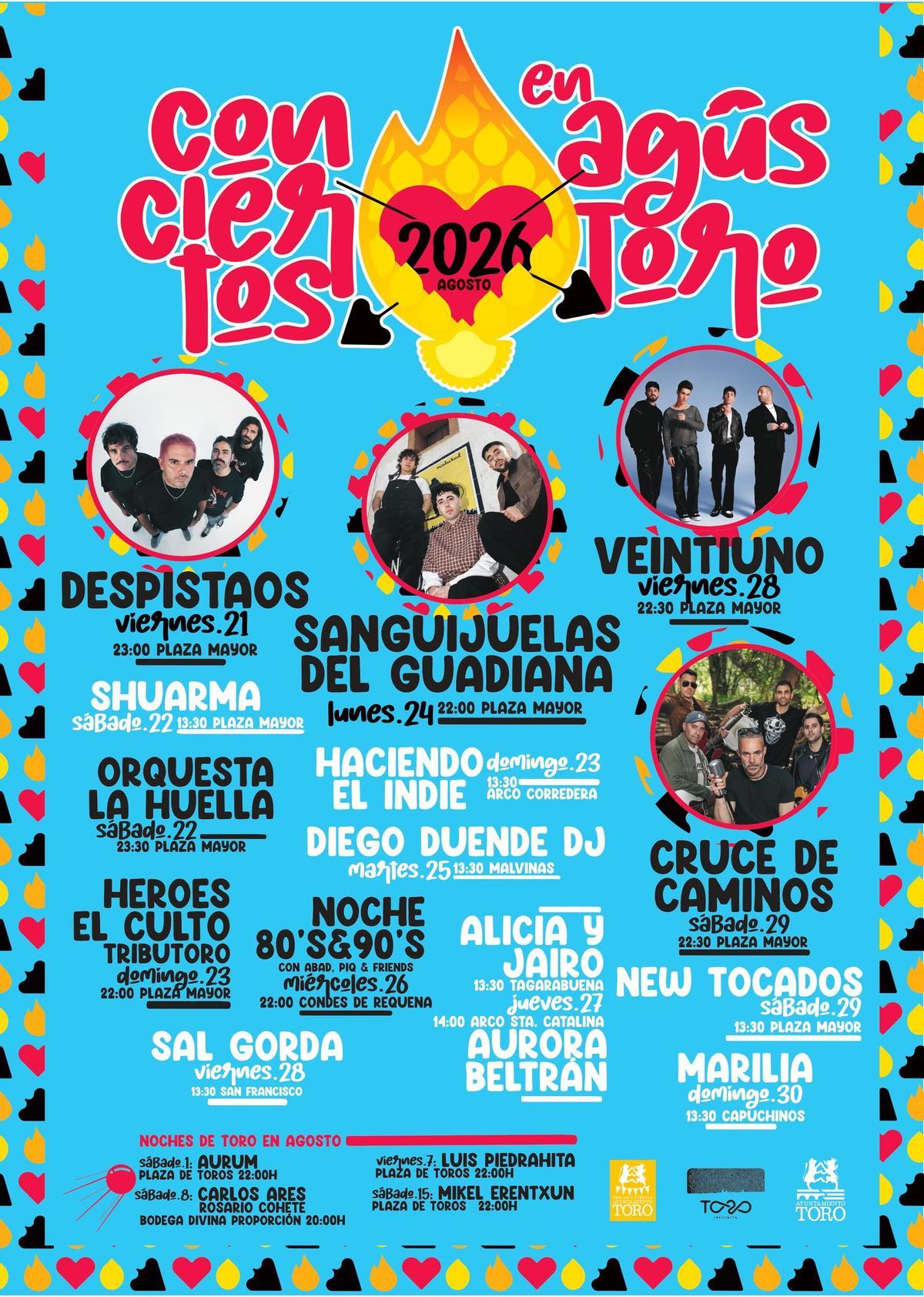 Cartel promocional de los espectáculos musicales de las fiestas de San Agustín.