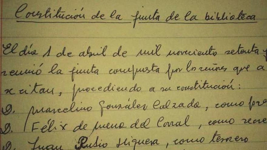 Acta de constitución de la Junta de la Biblioteca de Villaralbo, en 1977.