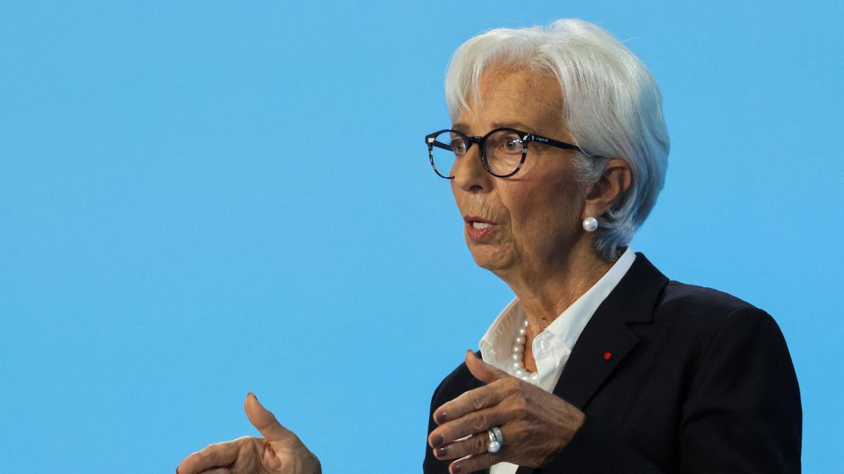 ECB's Lagarde attends a news conference following the monetary policy meeting in Frankfurt