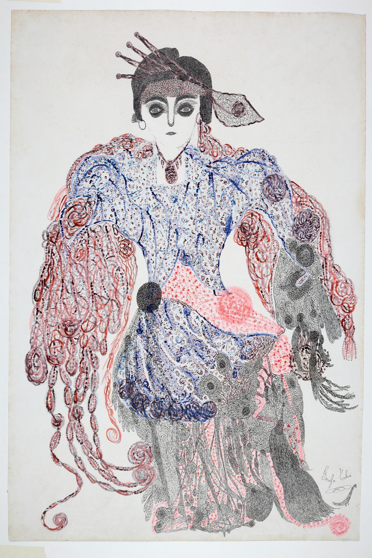 Tinta i guaix sobre paper amb el títol &quot;Espectre&quot; (1959), de Josefa Tolrà