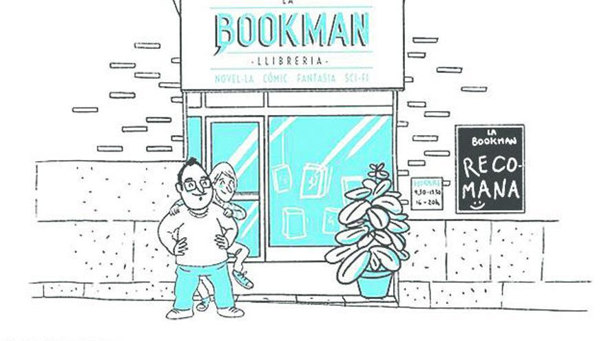 Els dos promotors de la llibreria, en format còmic