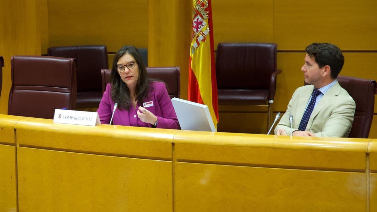 La alcaldesa de A Coruña, Inés Rey, en su comparecencia de este jueves en el Senado.