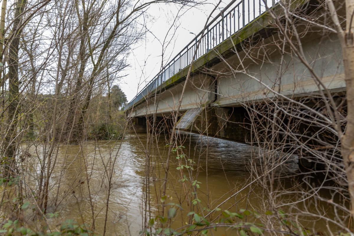 el nivel del agua del río Manzanares tras la crecida casi llega al puente de comunica la carretera de El Pardo con el Palacio de la Zarzuela.