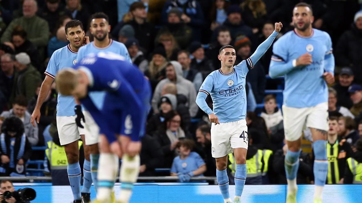 Foden celebra el tercer gol del Manchester City ante el Chelsea