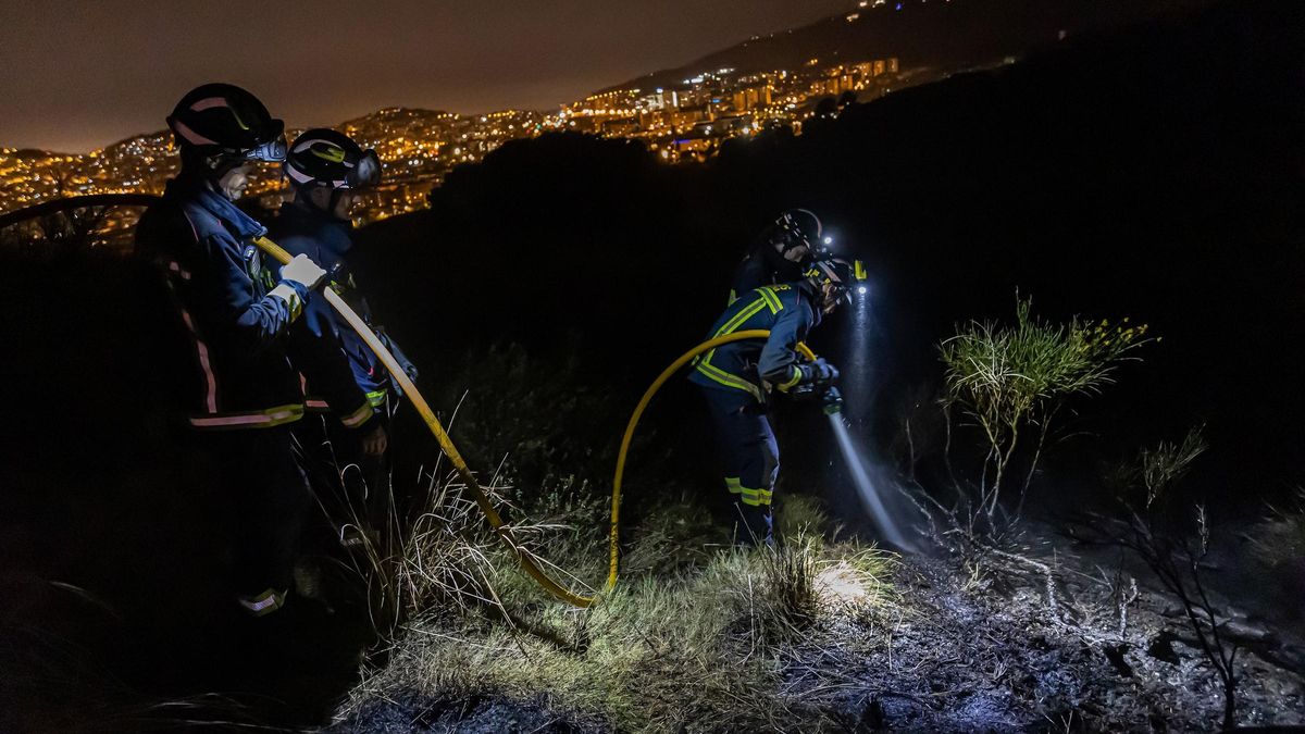 Unos bomberos apagan los restos de un incendio en Collserola, en una imagen de archivo.