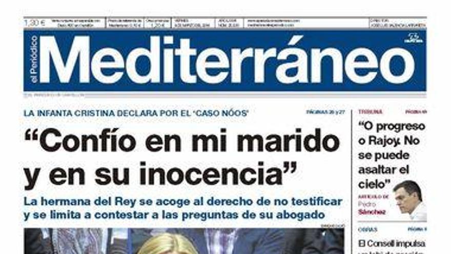 &quot;Confío en mi marido y en su inocencia&quot;, hoy en la portada de Mediterráneo