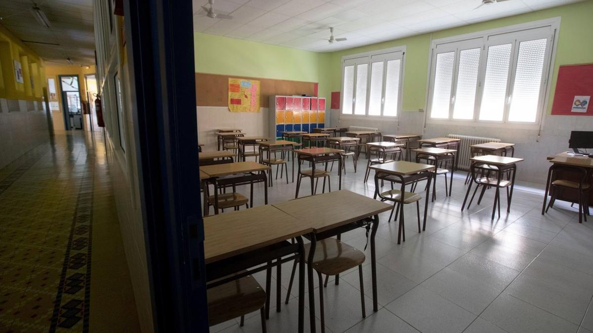 Un aula vacía en el colegio Salesià de Sant Josep de Barcelona.