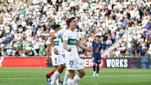 Affengruber celebra su gol contra el Atletico, este miércoles en Elche.