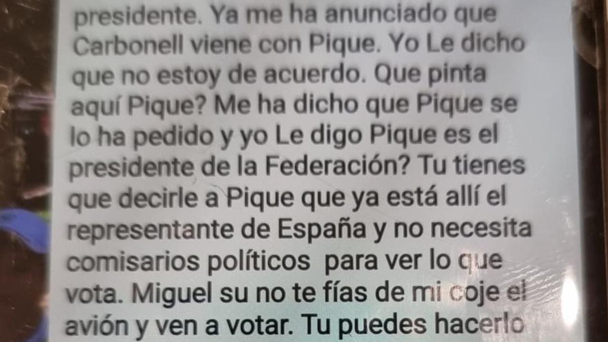 Mensaje enviado por Senz de Broto a un miembro de la Junta directiva.