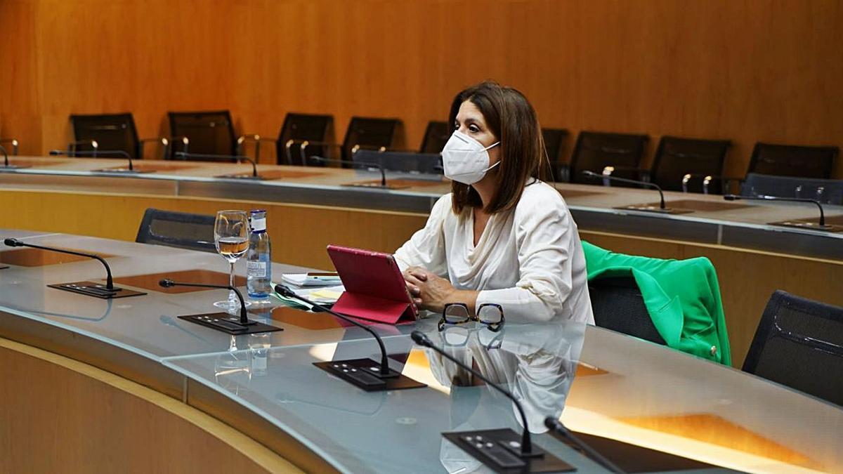 Carmen Hernández durante la reunión mantenida en la tarde de ayer. | | E. D.