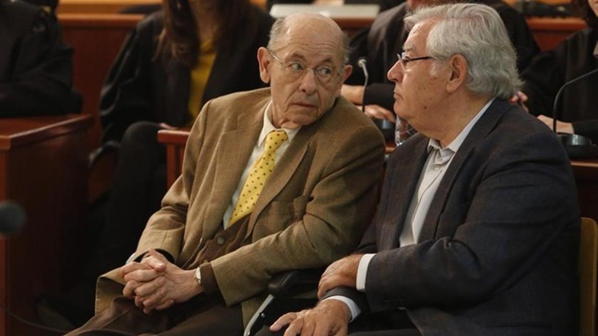 Félix Millet (izquierda) y Jordi Montull, en el juicio por el caso del hotel del Palau, el 8 de abril del 2014.