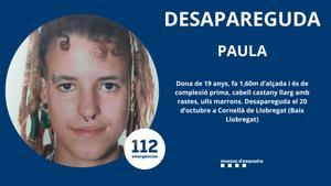 Paula, vecina de Cornellà de 19 años desaparecida.