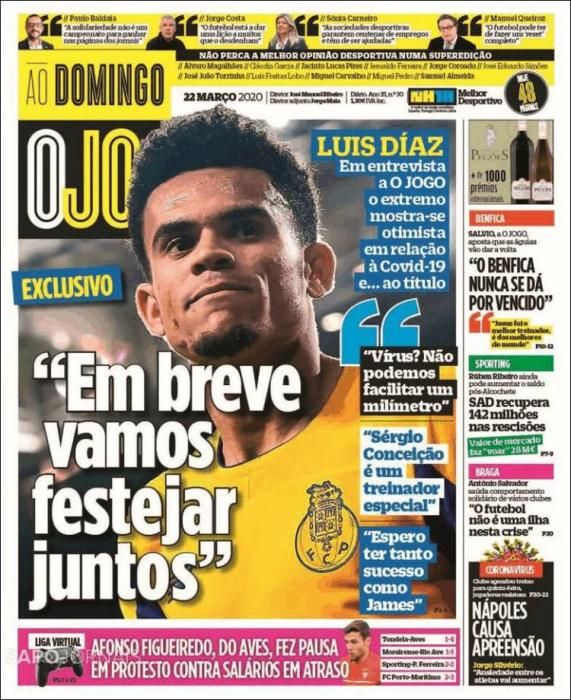 Portada O JOGO domingo 22 marzo 2020