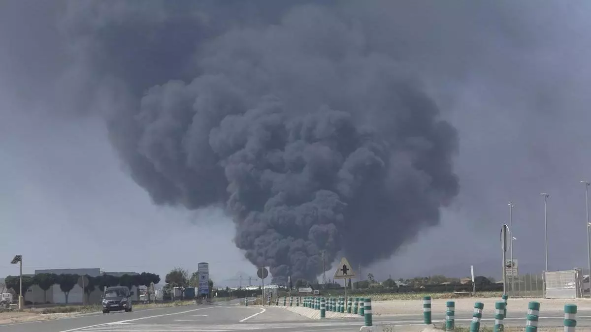 Vídeo: Un incendio en Fuente Álamo provoca una escandalosa nube de humo