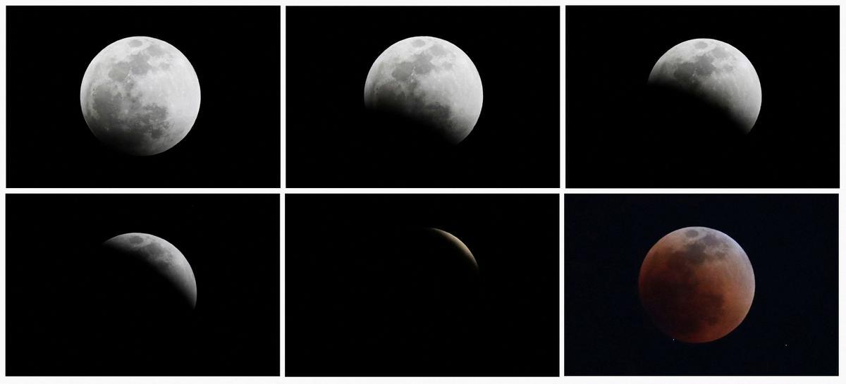 Sucesión de imágenes de la Luna durante el eclipse, tomadas desde CIudad de México.