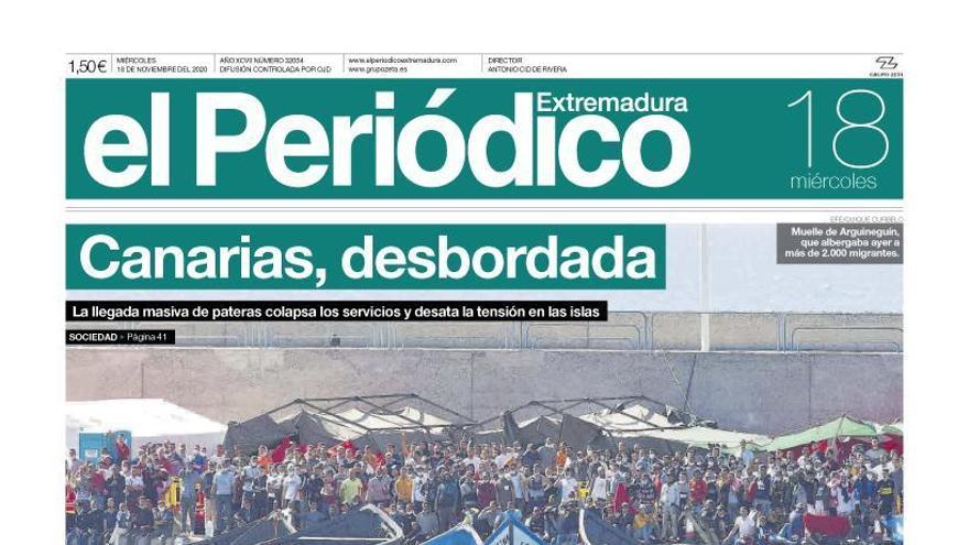 Esta es la portada de EL PERIÓDICO EXTREMADURA correspondiente al día 18 de noviembre del 2020