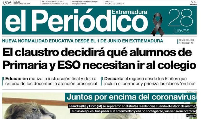 Esta es la portada de EL PERIÓDICO EXTREMADURA correspondiente al día 28 de mayo del 2020