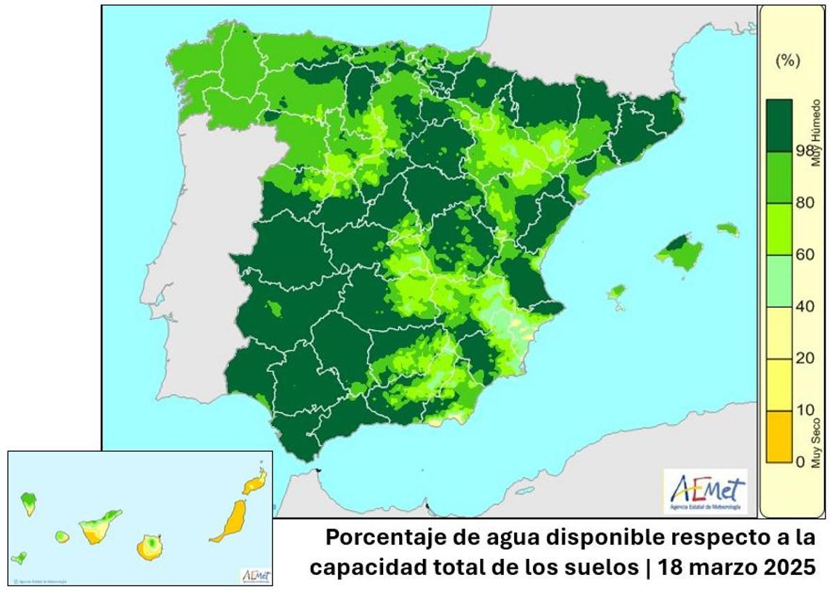 Mapa de la humedad de los suelos en la última semana.