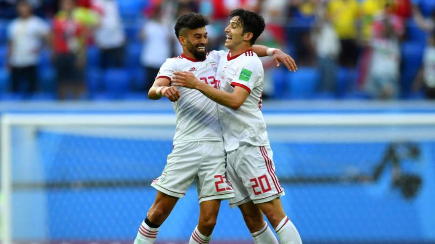Jugadores de Irán tras imponerse a Marruecos en la primera jornada del Mundial