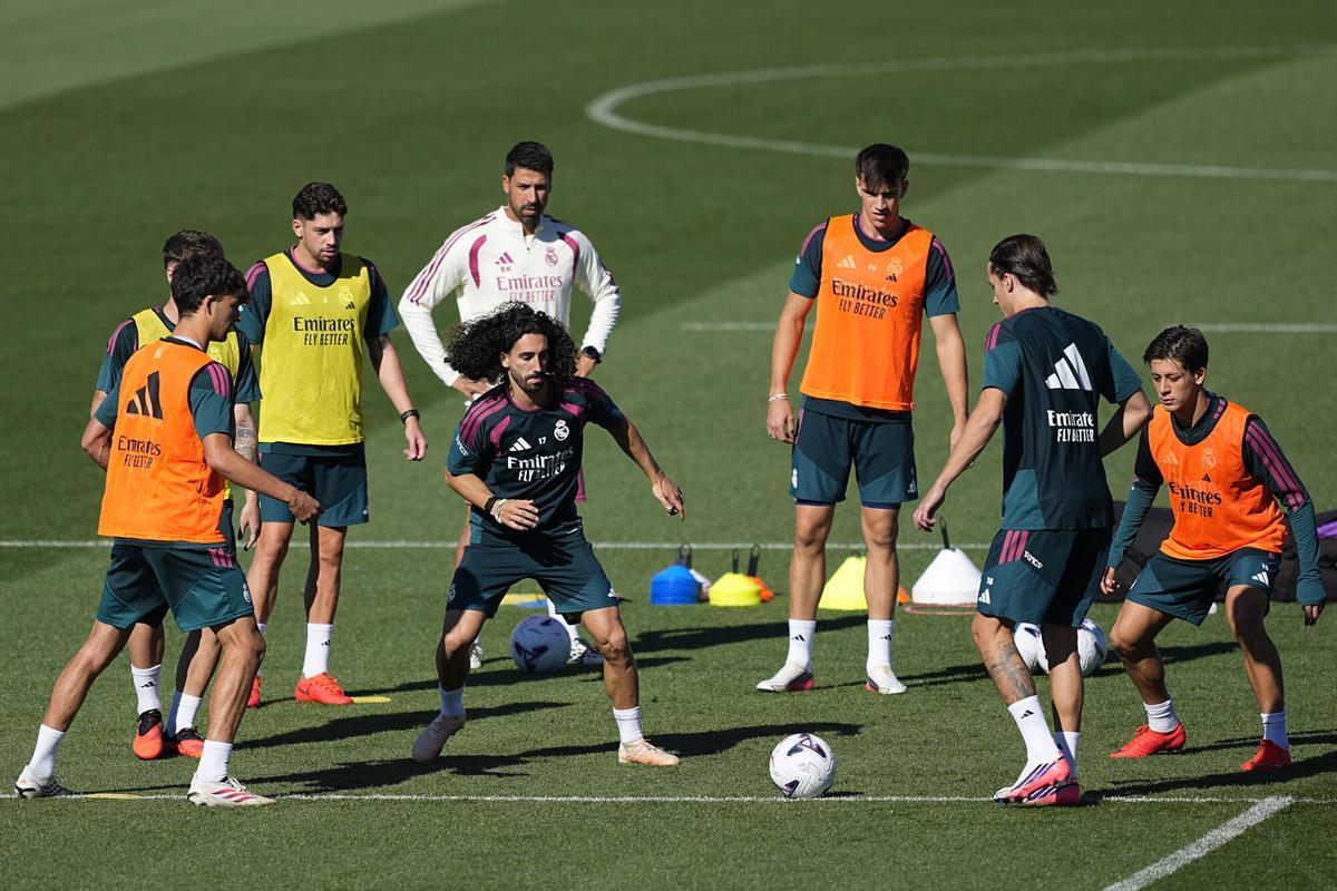 Marc Cucurella during the training day of Real Madrid ahead the Spanish League, LaLiga EA Sports, football match against Malaga CF at Ciudad Deportiva Real Madrid on August 29, 2026, in Valdebebas, Madrid, Spain. AFP7 29/08/2026 ONLY FOR USE IN SPAIN. Oscar J. Barroso / AFP7 / Europa Press;2026;SOCCER;SPAIN;SPORT;ZSOCCER;ZSPORT;Real Madrid training and press conference - LaLiga EA Sports