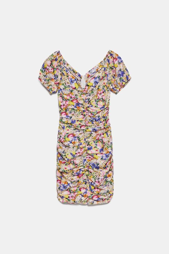 Vestido mini fruncido de flores