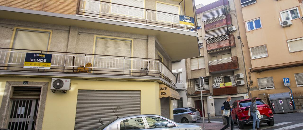 Varias viviendas con carteles anunciando su venta en Alicante.