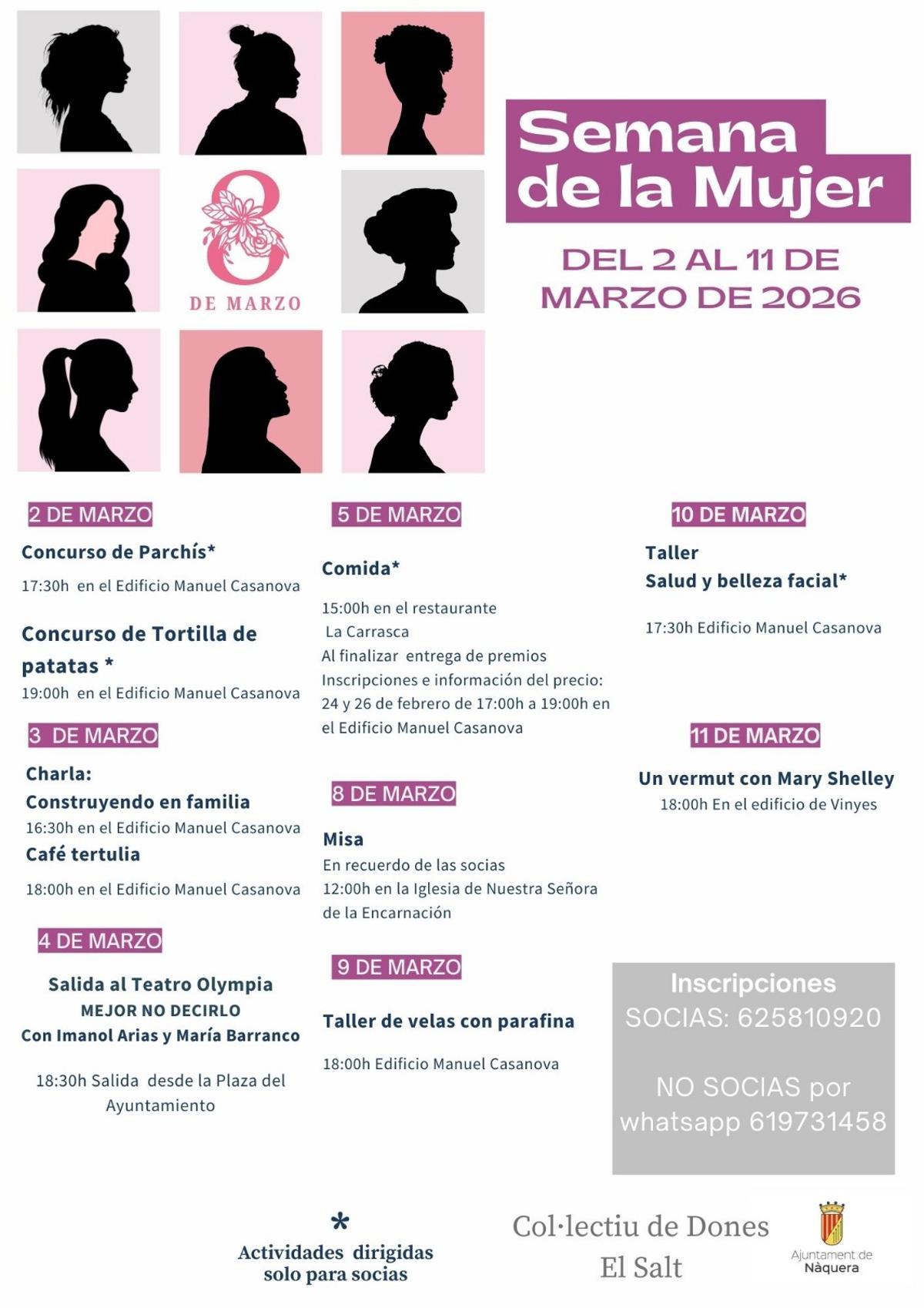 Programa de actividades ofrecido por el Ayuntamiento de Nàquera con motivo del 8M.