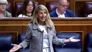 La vicepresidenta segunda y ministra de Trabajo, Yolanda Díaz, en el Congreso de los Diputados.