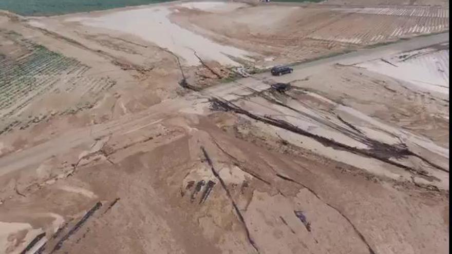 A vista de dron, la Carretera de Los Ruices (Los Martinez del Puerto) tras las lluvias