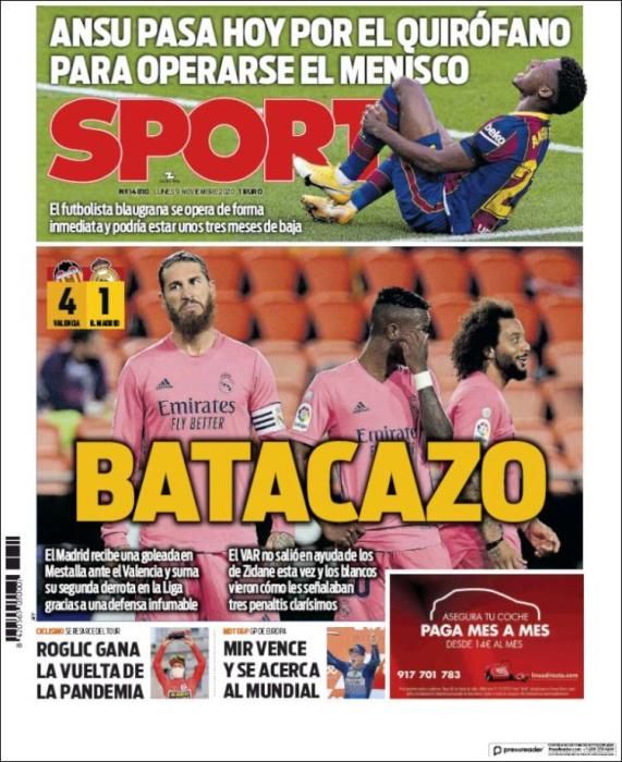 Portada SPORT lunes 9 noviembre 2020