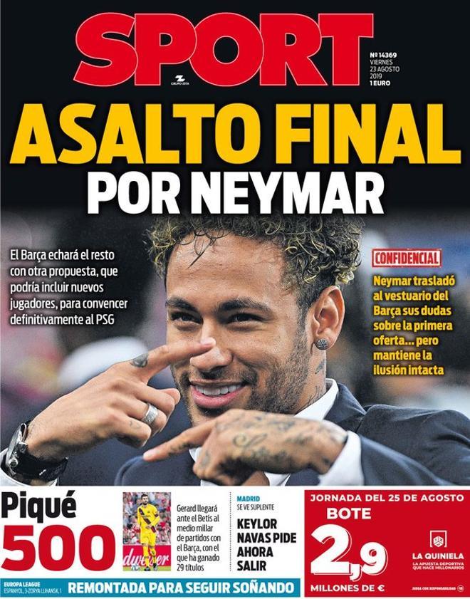 Portada de SPORT del 23 de agosto de 2019