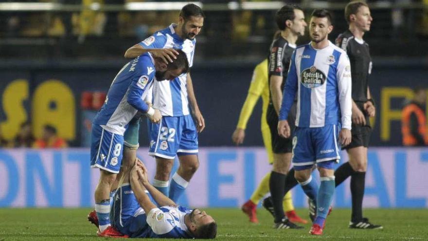 Çolak, Borges, Andone (en el suelo) y Borja Valle, el domingo contra el Villarreal.