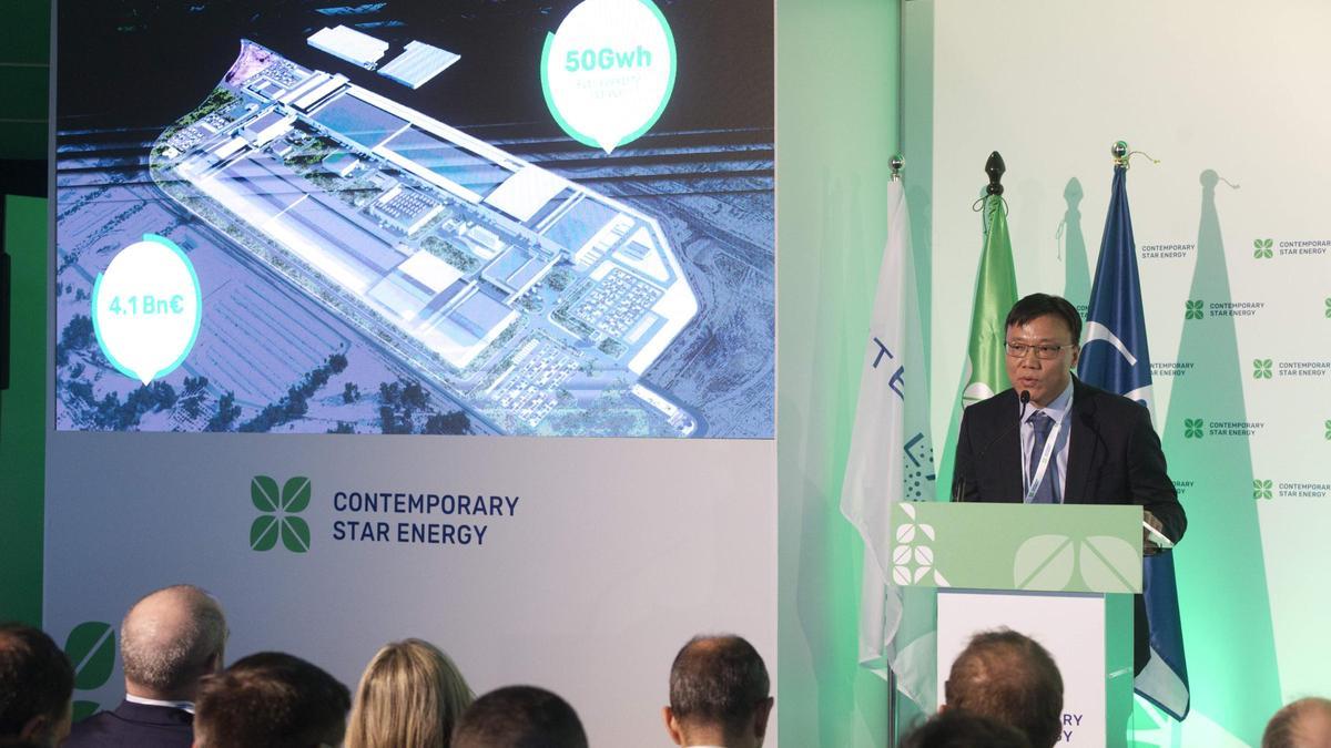 Andy Wu, consejero delegado de Contemporary Star Energy (CSE), durante su intervención en el acto de la primera piedra de la gigafactoría de Figueruelas.
