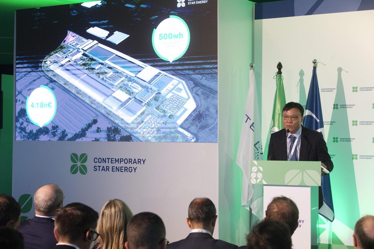 Andy Wu, consejero delegado de Contemporary Star Energy (CSE), durante su intervención en el acto de la primera piedra de la gigafactoría de Figueruelas.