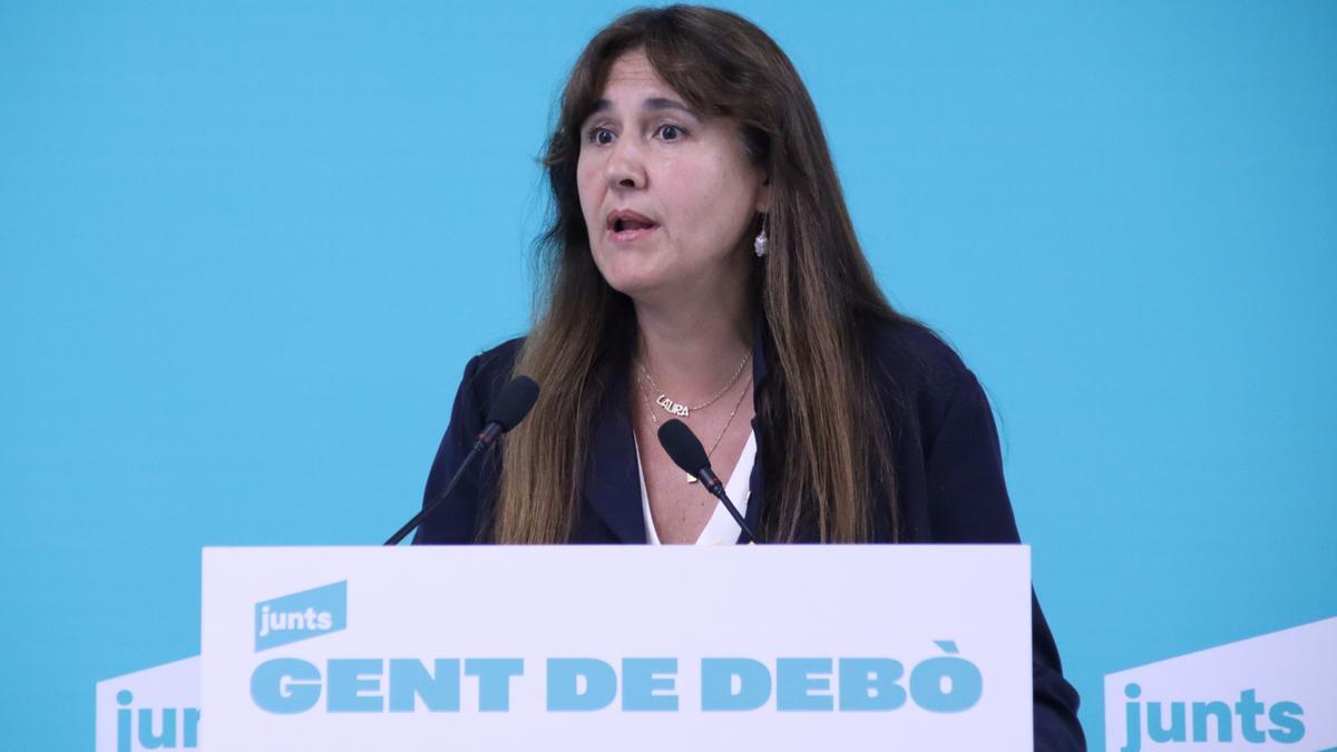 La expresidenta del Parlament y líder de Junts, Laura Borràs, en rueda de prensa