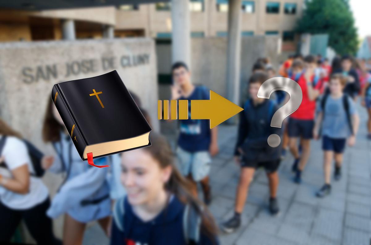 Fondo: alumnos del colegio de educación concertada San José de Cluny