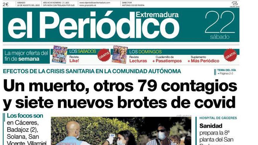 Esta es la portada de EL PERIÓDICO EXTREMADURA correspondiente al día 22 de agosto del 2020