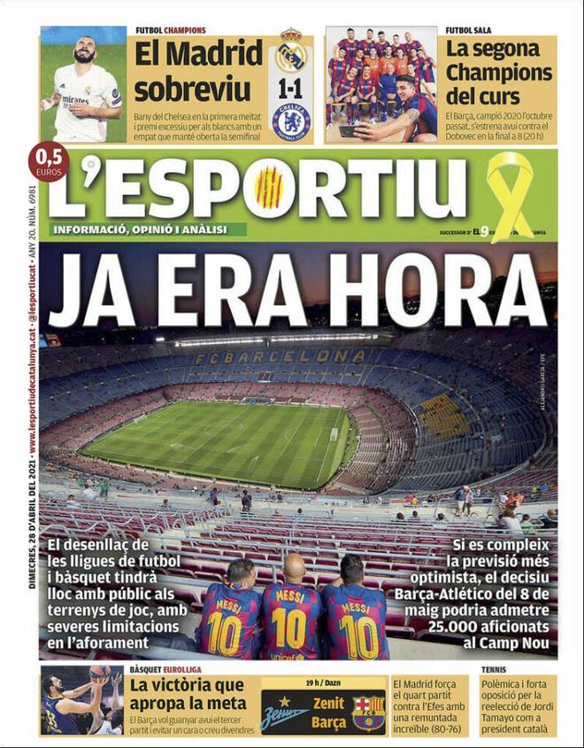 La portada de LEsportiu del 28/04/21